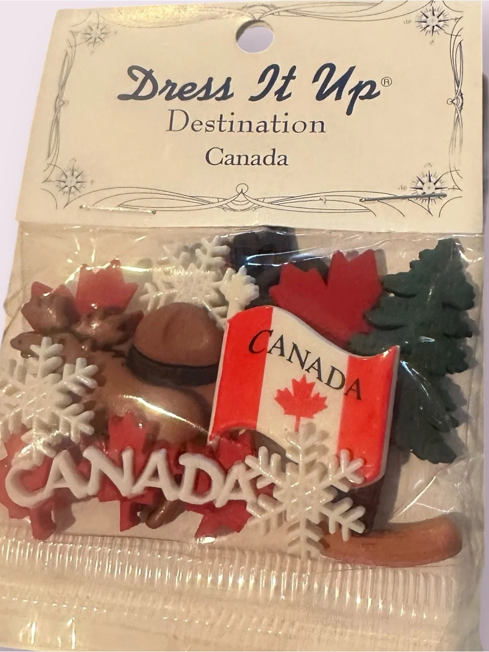 Dress It Up Destination Button Set Of 5- England, Canada, France, Germany Mexico